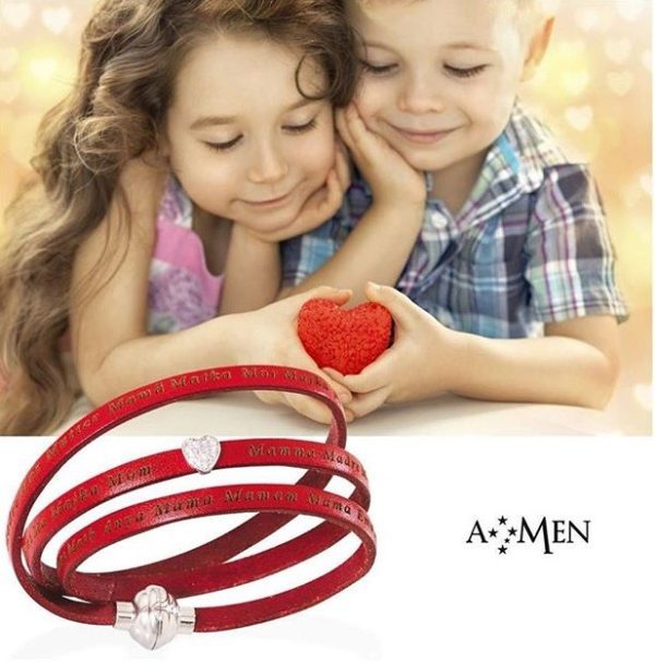 AMen Leather Wrap Red Mom Bracelet
