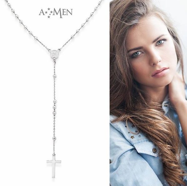 AMen Sterling Silver Classic Rosary Necklace