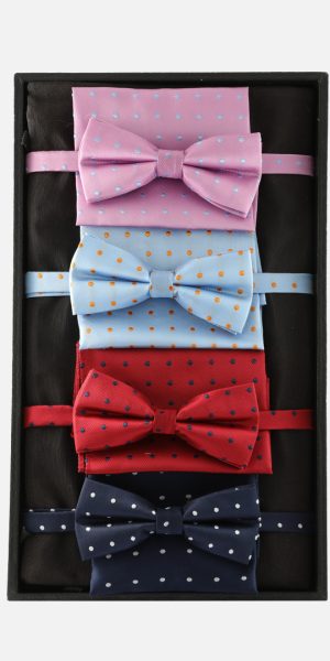 assorted bow ties and pocket squares