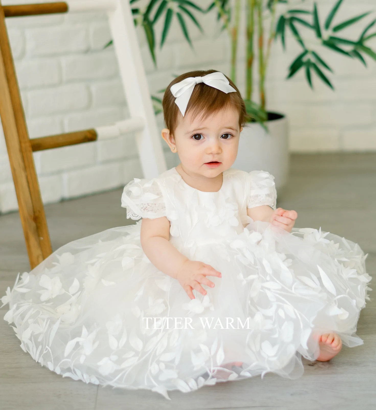 leaf patterned baptism dress